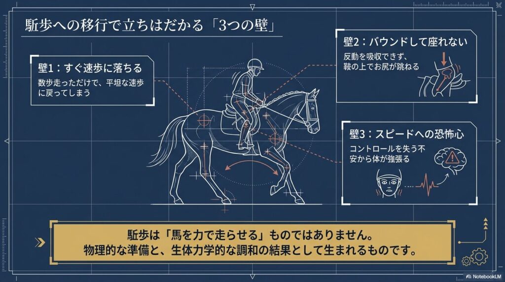 乗馬の駆け足で初心者に立ちはだかる3つの壁(速歩に落ちる、座れない、恐怖心)