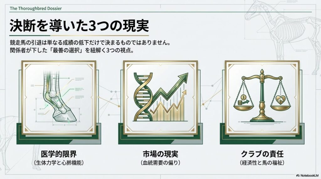 ブラストワンピースの引退と乗馬転向を導いた医学的限界、市場の現実、クラブの責任