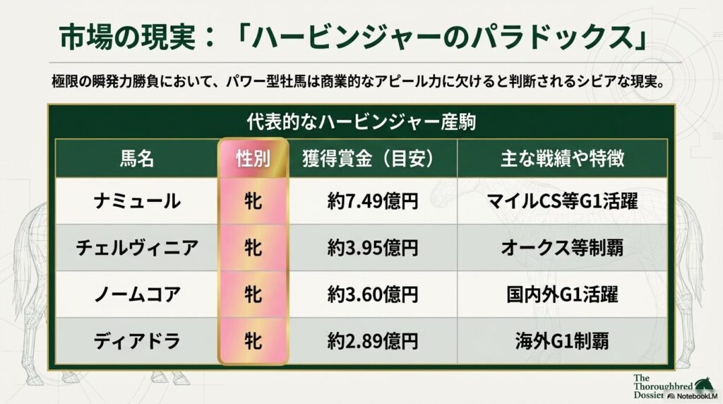 ハービンジャー産駒の高額賞金獲得馬における牝馬優勢を示すデータ一覧