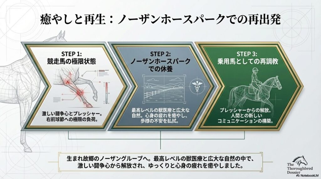 競走馬から乗用馬へ、ノーザンホースパークでの休養と再調教に至る3つのステップ