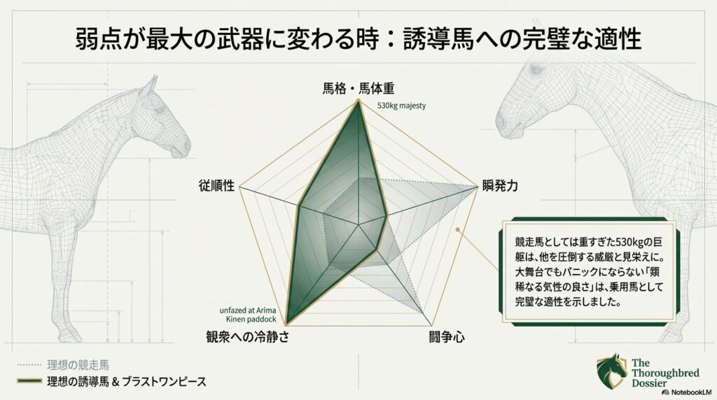 ブラストワンピースの530kgの馬格と気性の良さが誘導馬への完璧な適性となる理由