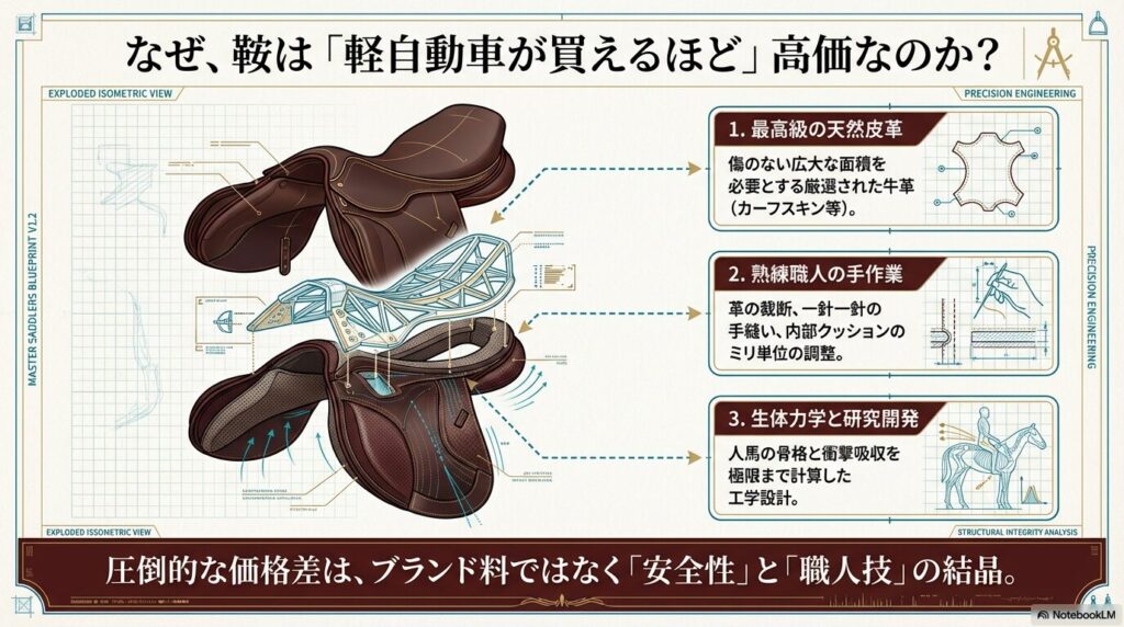 乗馬の鞍の値段が高い理由を図解した、人馬の生体力学と設計エンジニアリング