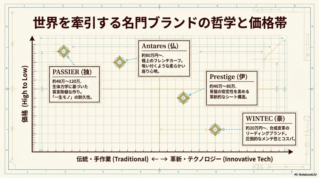 乗馬の鞍の値段と人気ブランド(PASSIER、Antares、Prestige、WINTEC)の価格帯・特徴マッピング