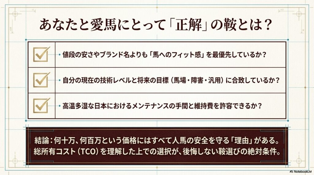 あなたと愛馬にとって正解となる乗馬の鞍を選ぶための確認チェックリスト