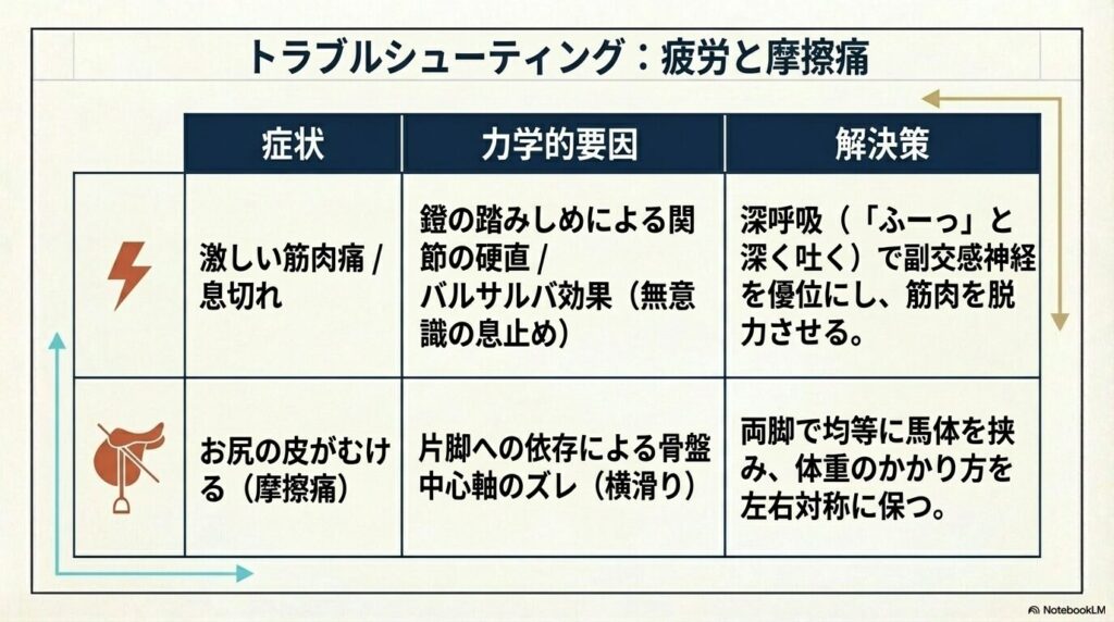 乗馬の軽速歩で起こる激しい筋肉痛や摩擦痛の要因と解決策