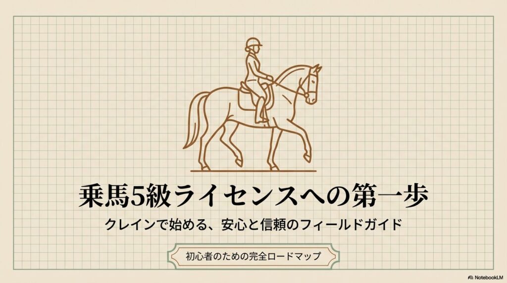 クレインで取得する乗馬5級ライセンスへの第一歩を示すイラスト