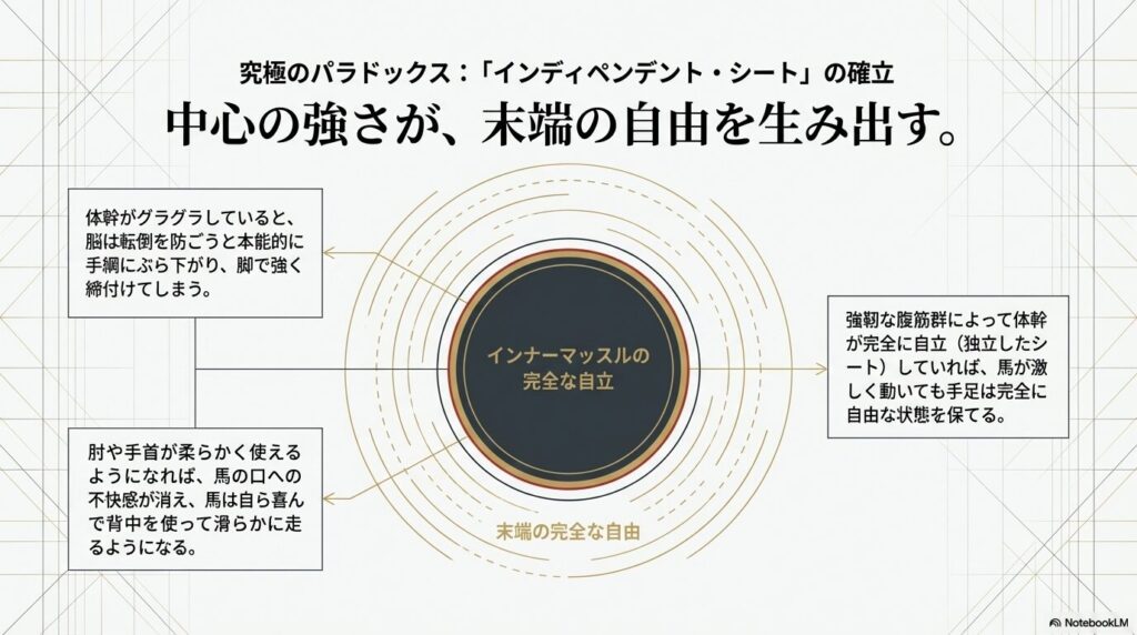 体幹の自立による乗馬のインディペンデント・シートの確立と末端の脱力効果