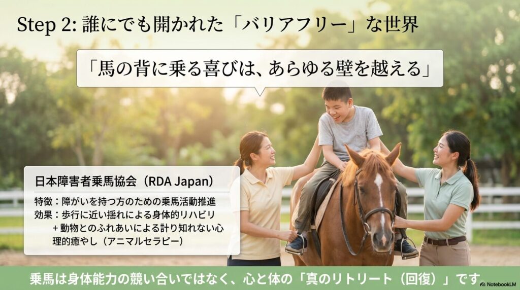 誰にでも開かれた乗馬を「日本障害者乗馬協会（RDA Japan）」
