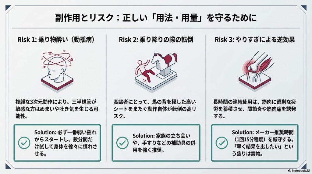 乗り物酔い・転倒リスク・やりすぎの3大リスクとそれぞれの解決策（ソリューション）