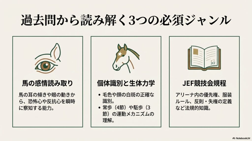 乗馬ライセンス3級の筆記試験で問われる馬の感情読み取り、個体識別、JEF競技会規程の学習ポイント