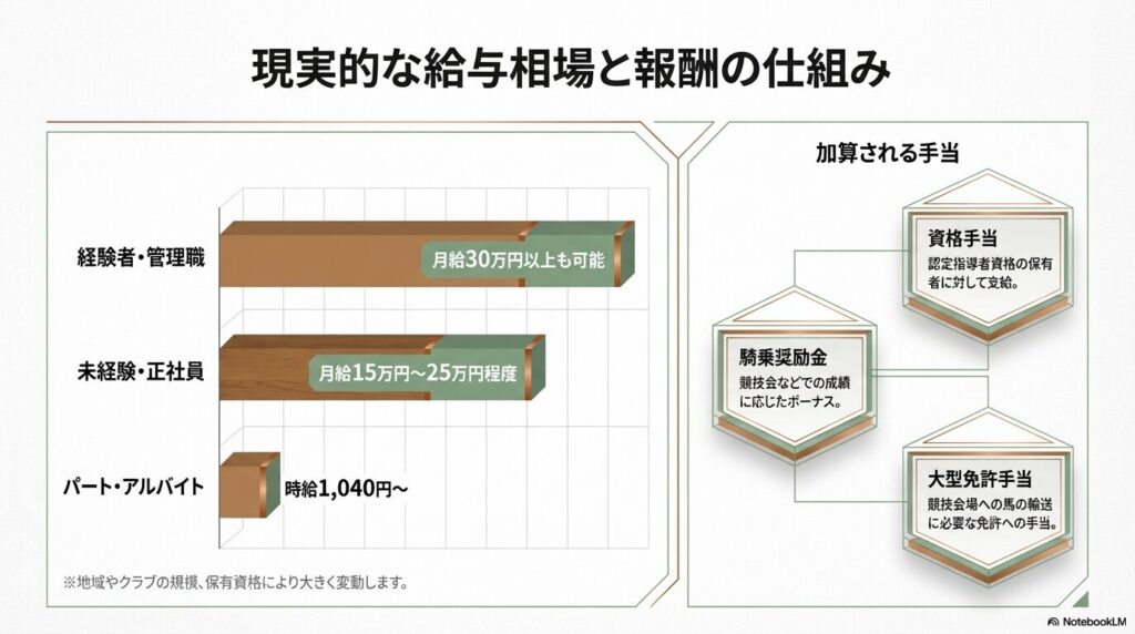 経験者と未経験者における乗馬インストラクターの給与相場と資格手当のグラフ