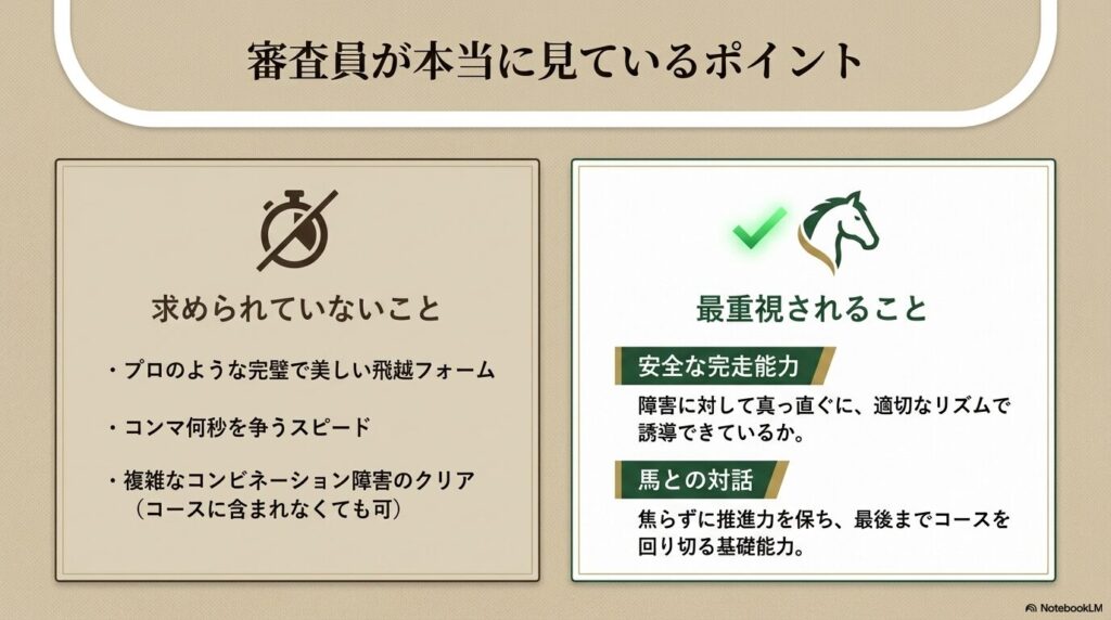 障害3級の実技試験で審査員が最重視する安全な完走能力と馬との対話