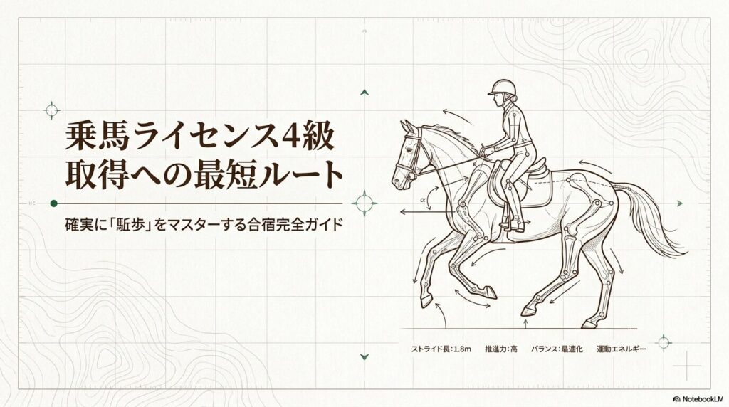 乗馬ライセンス4級取得の最短ルートと駈歩時の騎乗者の姿勢および馬の骨格メカニズム図