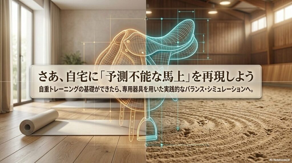 自重トレーニングから専用器具を用いた実践的な乗馬シミュレーションへの移行