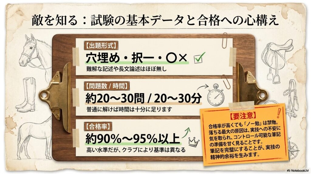 乗馬5級ライセンス筆記試験の出題形式、問題数、合格率などの基本データまとめ