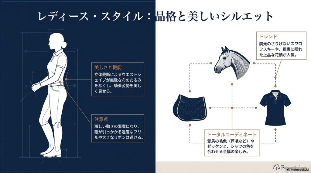 立体裁断で美しくフィットするレディース用乗馬ポロシャツ