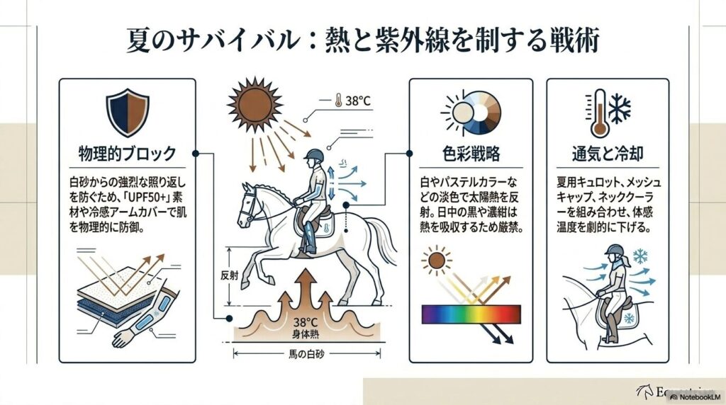 馬の体温と白砂からの照り返しを防ぐ夏の乗馬対策