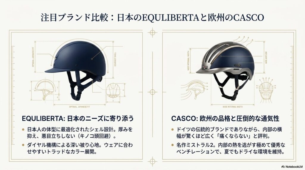 日本向け設計のEQULIBERTAと幅広で通気性に優れた欧州ブランドCASCOの比較