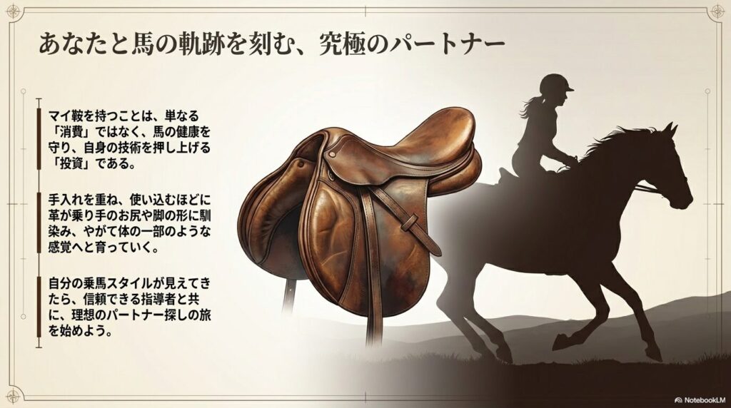 馬との軌跡を刻み体の一部のように馴染んでいく究極のパートナーとしてのマイ鞍