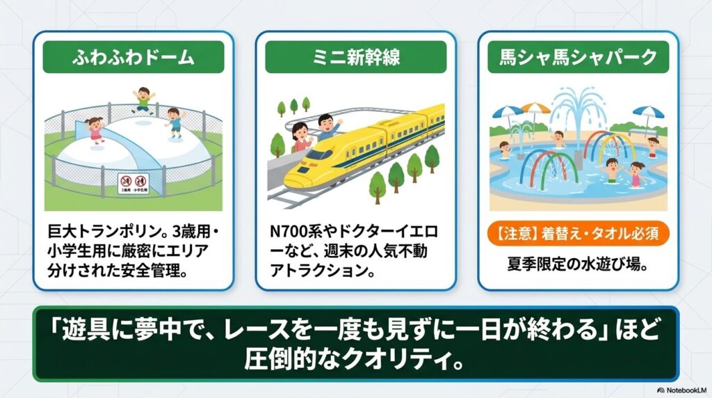 ふわふわドームやミニ新幹線、馬シャ馬シャパークなど圧倒的なクオリティのキッズ施設