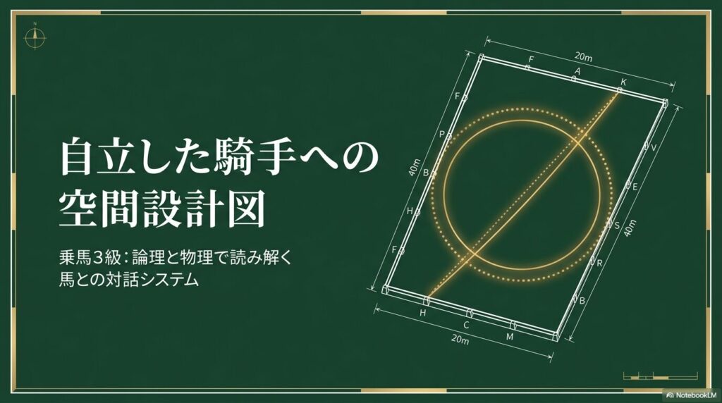 乗馬3級経路の馬場（20m×40m）とアルファベット配置図