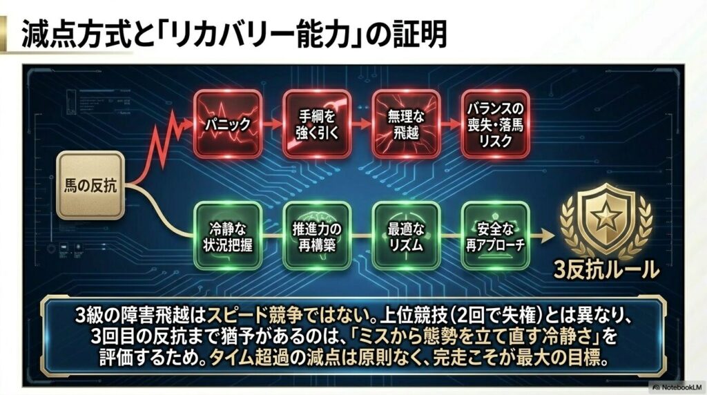 障害飛越審査における減点方式と3反抗ルールが評価するリカバリー能力のメカニズム