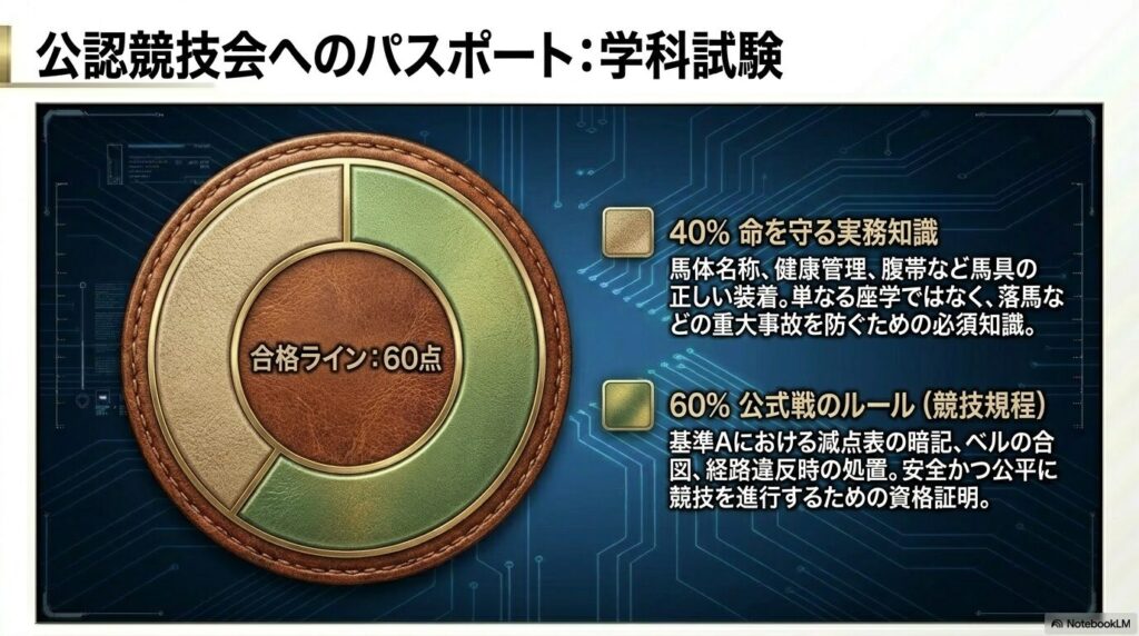 乗馬技能認定3級の学科試験における出題範囲の割合（馬の管理知識と公式競技ルール）
