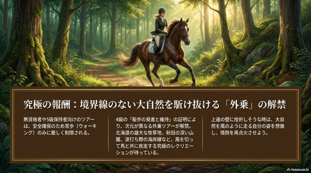 雄大な自然の中を駈歩で走るダイナミックなホーストレッキング(外乗)の風景