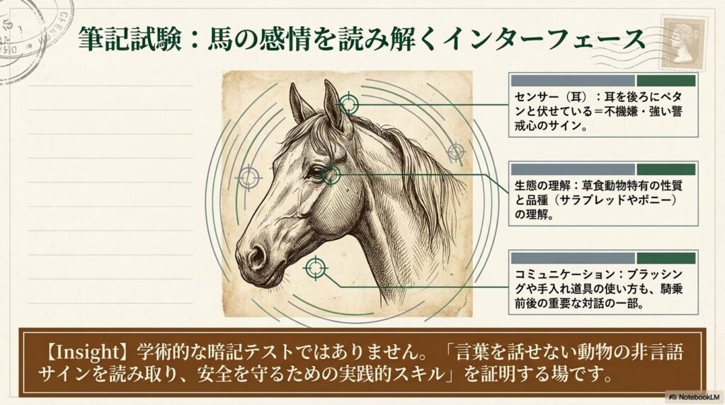 馬の耳の動きから感情を読み解くインターフェースとしての筆記試験の学習ポイント（動物行動学と非言語サイン）