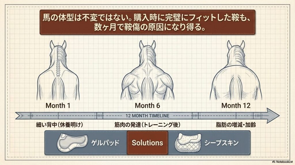 トレーニングや加齢による馬の体型変化と筋肉の発達推移