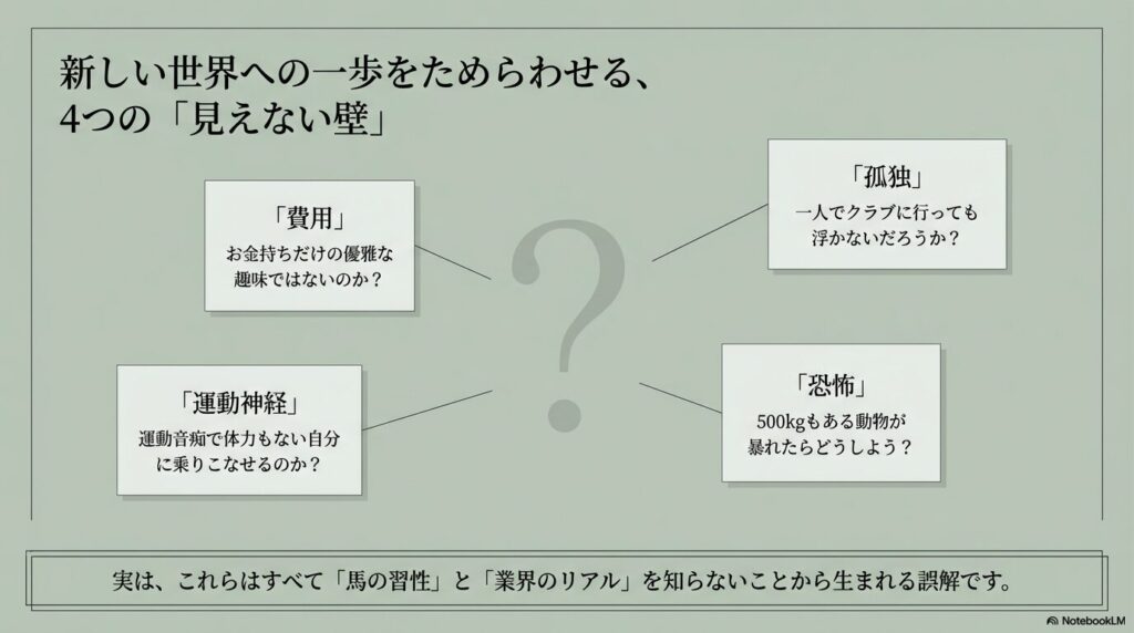 乗馬初心者が抱えがちな4つの見えない壁（費用、運動神経、孤独、恐怖）